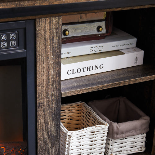 Modern Entertainment Console TV Stand With 23  Fireplace Insert, Multipurpose Sliding Door TV Cabinet Large Storage Space, 58.11  W  15.79  D  32.36  H Antique Brown